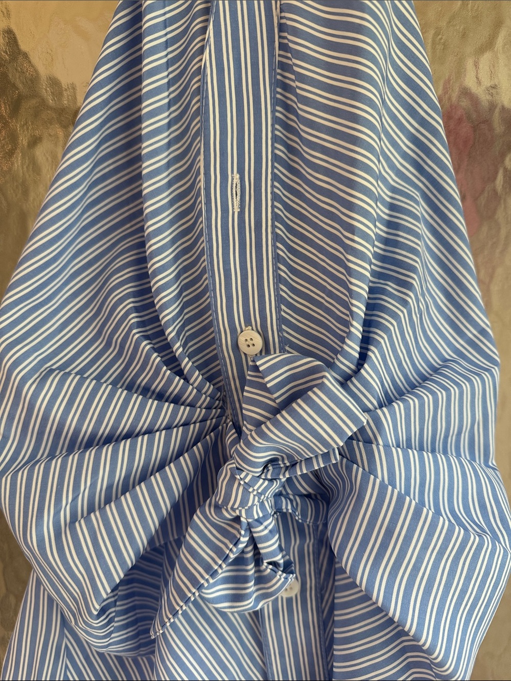 Striped Blue Tie-Front Halter Top - Women - Picture 4 of 6